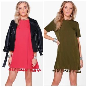 boohoo sophia crewneck tassel hem dress
